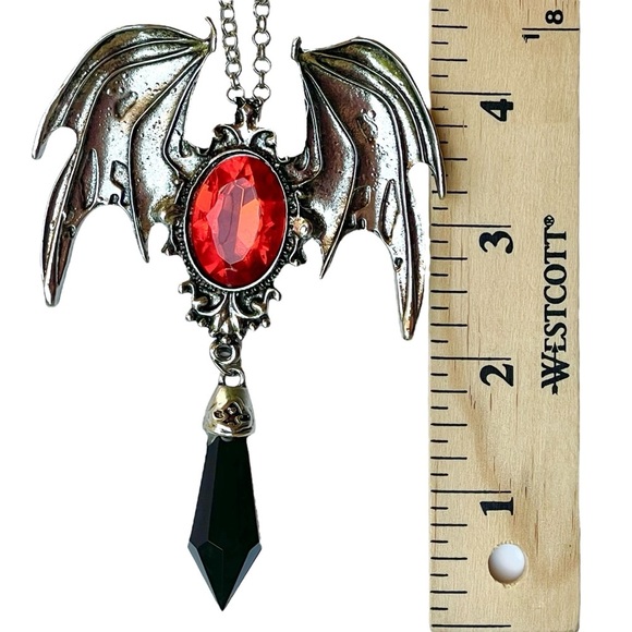 Witchy Gothic Bat Necklace Vampire Red Crystal Pendant Halloween Cosplay - Picture 8 of 10